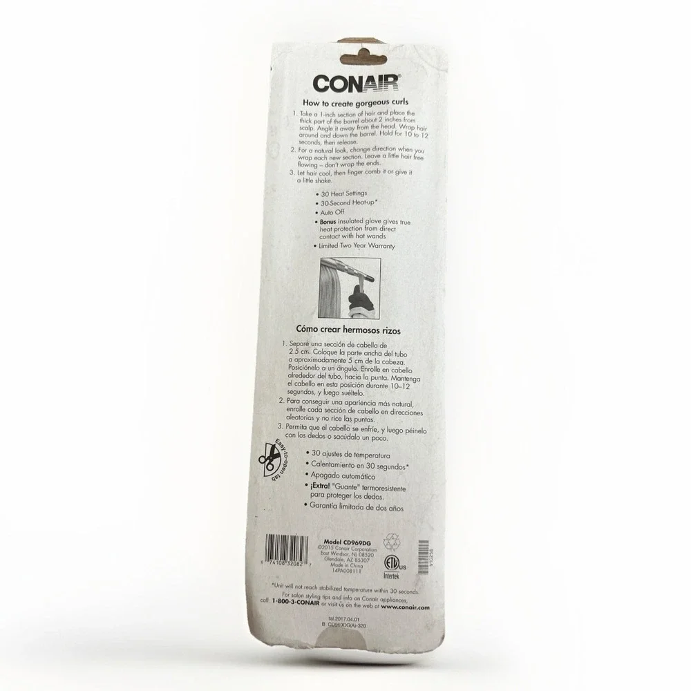 Conair Curling Iron Ceramic 365F High Even Heat Bonus Glove New CD969DG 1-1/2 In